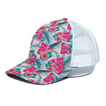 Watermelon Teal Hawaiian Pattern Print White Mesh Trucker Cap