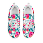 Watermelon Teal Hawaiian Pattern Print White Running Shoes