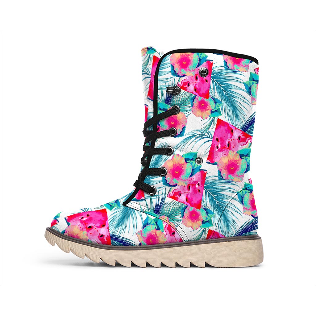 Watermelon Teal Hawaiian Pattern Print Winter Boots