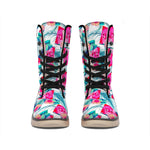 Watermelon Teal Hawaiian Pattern Print Winter Boots