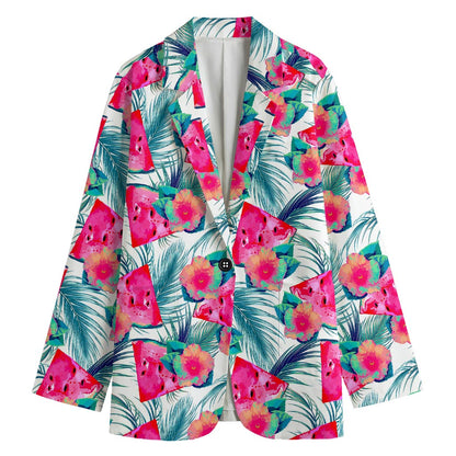 Watermelon Teal Hawaiian Pattern Print Women's Blazer