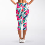 Watermelon Teal Hawaiian Pattern Print Women's Capri Leggings