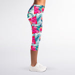 Watermelon Teal Hawaiian Pattern Print Women's Capri Leggings