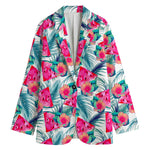 Watermelon Teal Hawaiian Pattern Print Women's Cotton Blazer