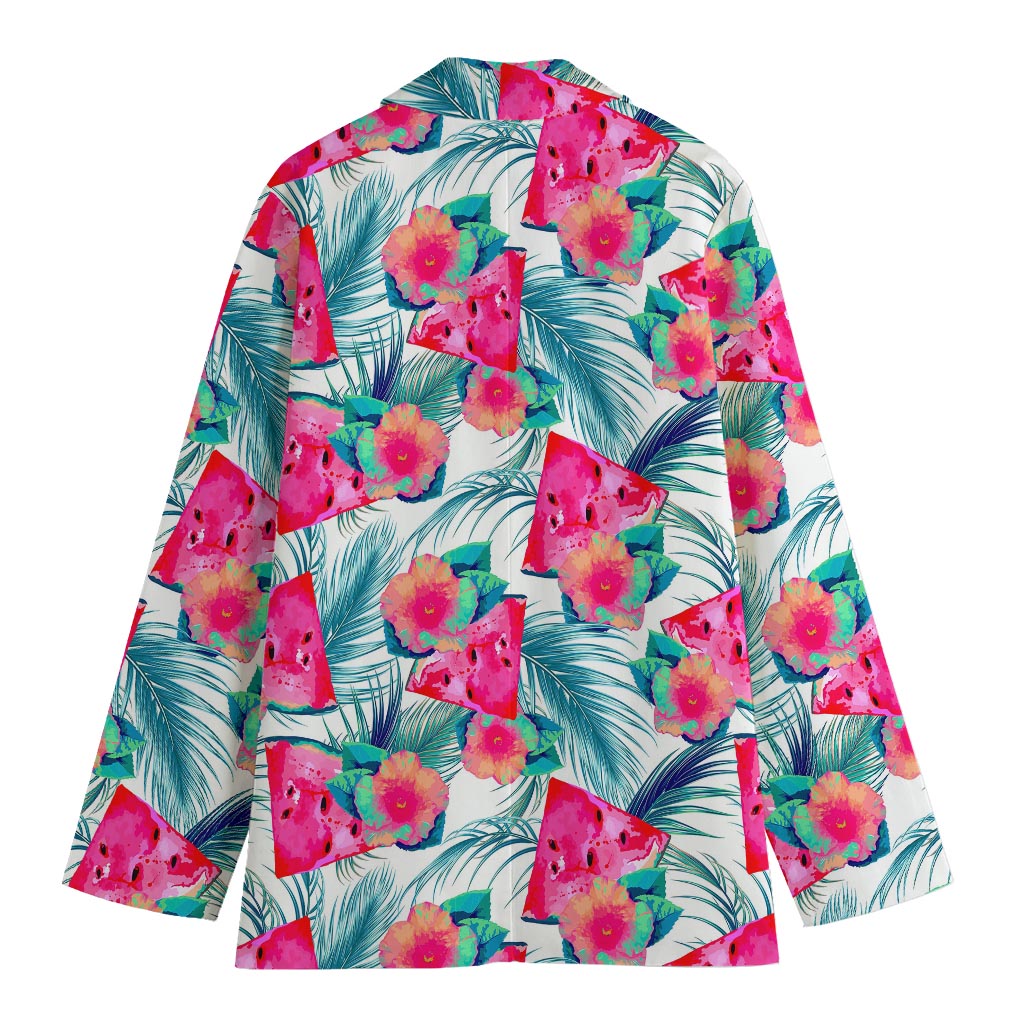Watermelon Teal Hawaiian Pattern Print Women's Cotton Blazer
