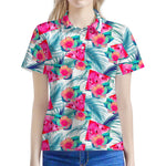 Watermelon Teal Hawaiian Pattern Print Women's Polo Shirt
