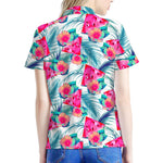 Watermelon Teal Hawaiian Pattern Print Women's Polo Shirt