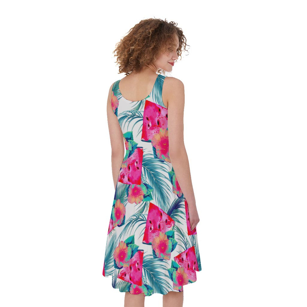Watermelon Teal Hawaiian Pattern Print Women's Sleeveless Dress