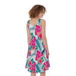 Watermelon Teal Hawaiian Pattern Print Women's Sleeveless Dress