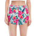 Watermelon Teal Hawaiian Pattern Print Women's Split Running Shorts