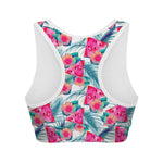 Watermelon Teal Hawaiian Pattern Print Women's Sports Bra