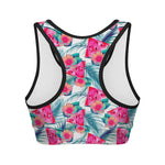 Watermelon Teal Hawaiian Pattern Print Women's Sports Bra