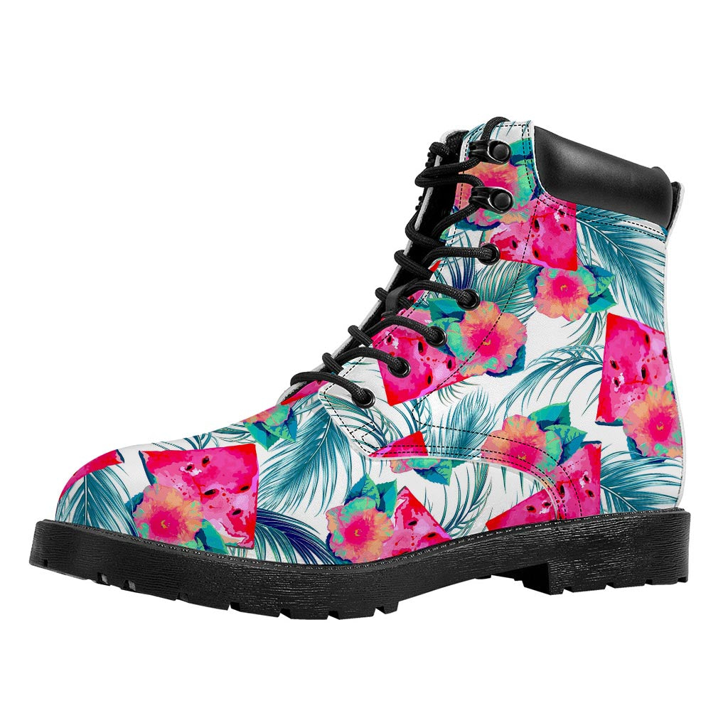 Watermelon Teal Hawaiian Pattern Print Work Boots
