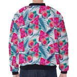 Watermelon Teal Hawaiian Pattern Print Zip Sleeve Bomber Jacket