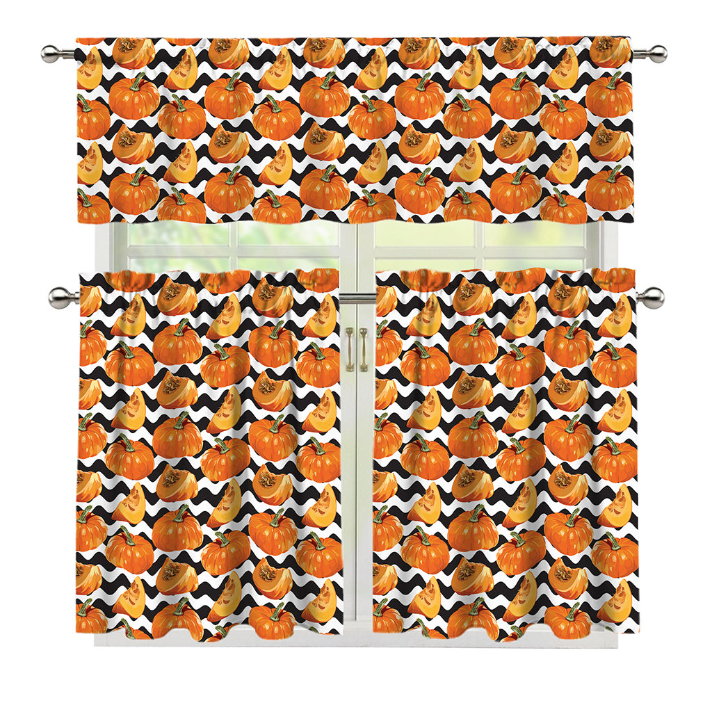 Wave Pumpkin Pattern Print 3 Piece Kitchen Curtains