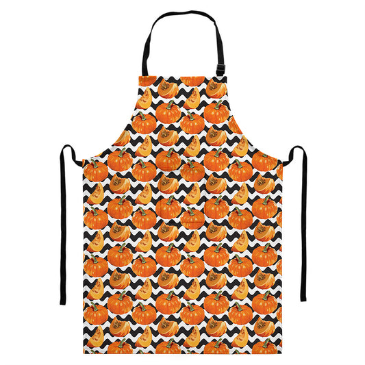 Wave Pumpkin Pattern Print Bib Apron With Pocket