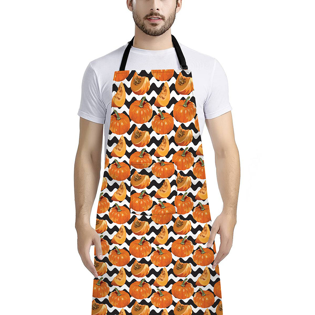 Wave Pumpkin Pattern Print Bib Apron With Pocket