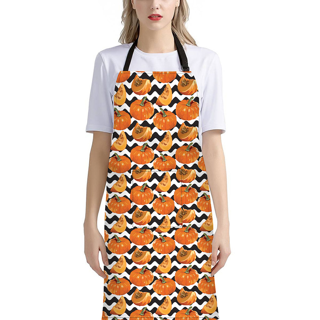 Wave Pumpkin Pattern Print Bib Apron With Pocket
