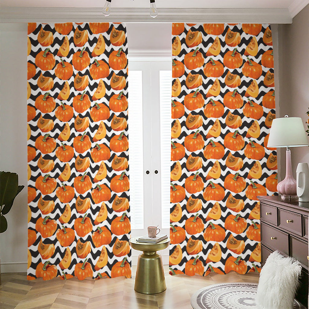 Wave Pumpkin Pattern Print Blackout Pencil Pleat Curtains