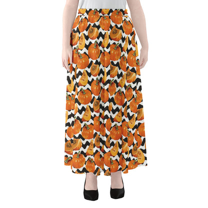 Wave Pumpkin Pattern Print Chiffon Maxi Skirt