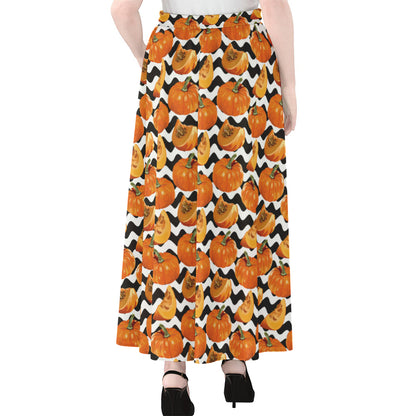 Wave Pumpkin Pattern Print Chiffon Maxi Skirt