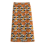 Wave Pumpkin Pattern Print Cotton Front Slit Maxi Skirt
