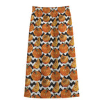 Wave Pumpkin Pattern Print Cotton Front Slit Maxi Skirt