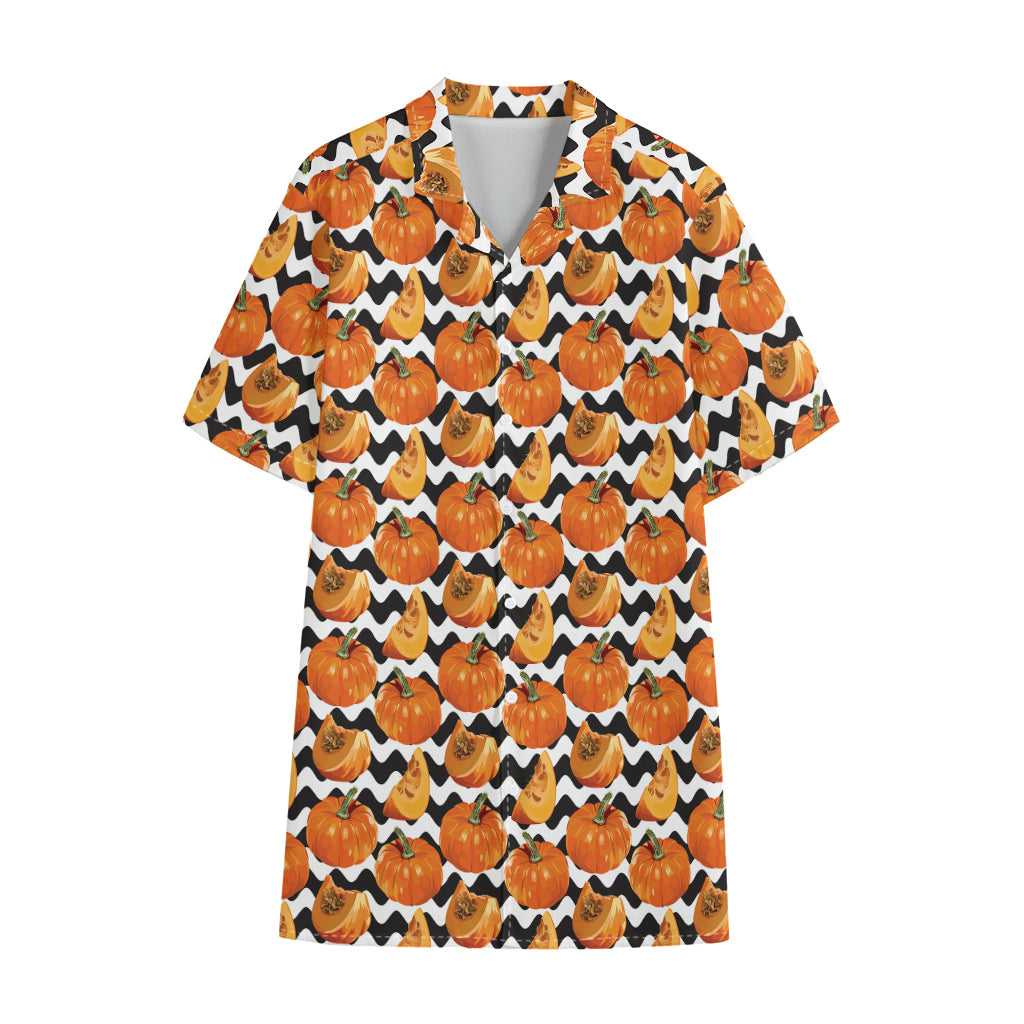 Wave Pumpkin Pattern Print Cotton Hawaiian Shirt