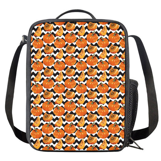 Wave Pumpkin Pattern Print Crossbody Lunch Bag