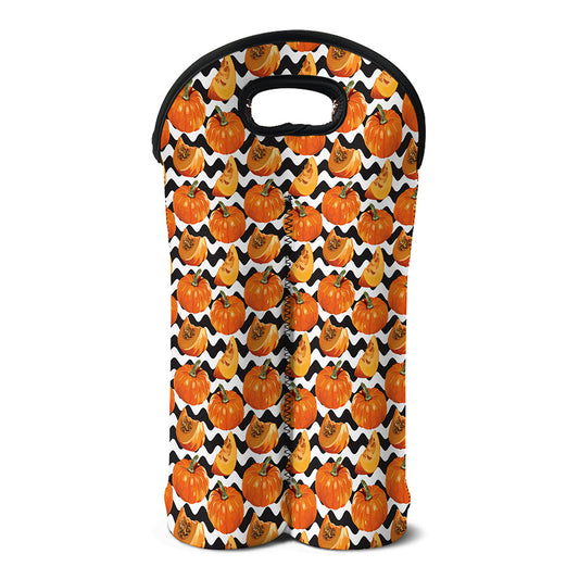 Wave Pumpkin Pattern Print Double Neoprene Wine Tote