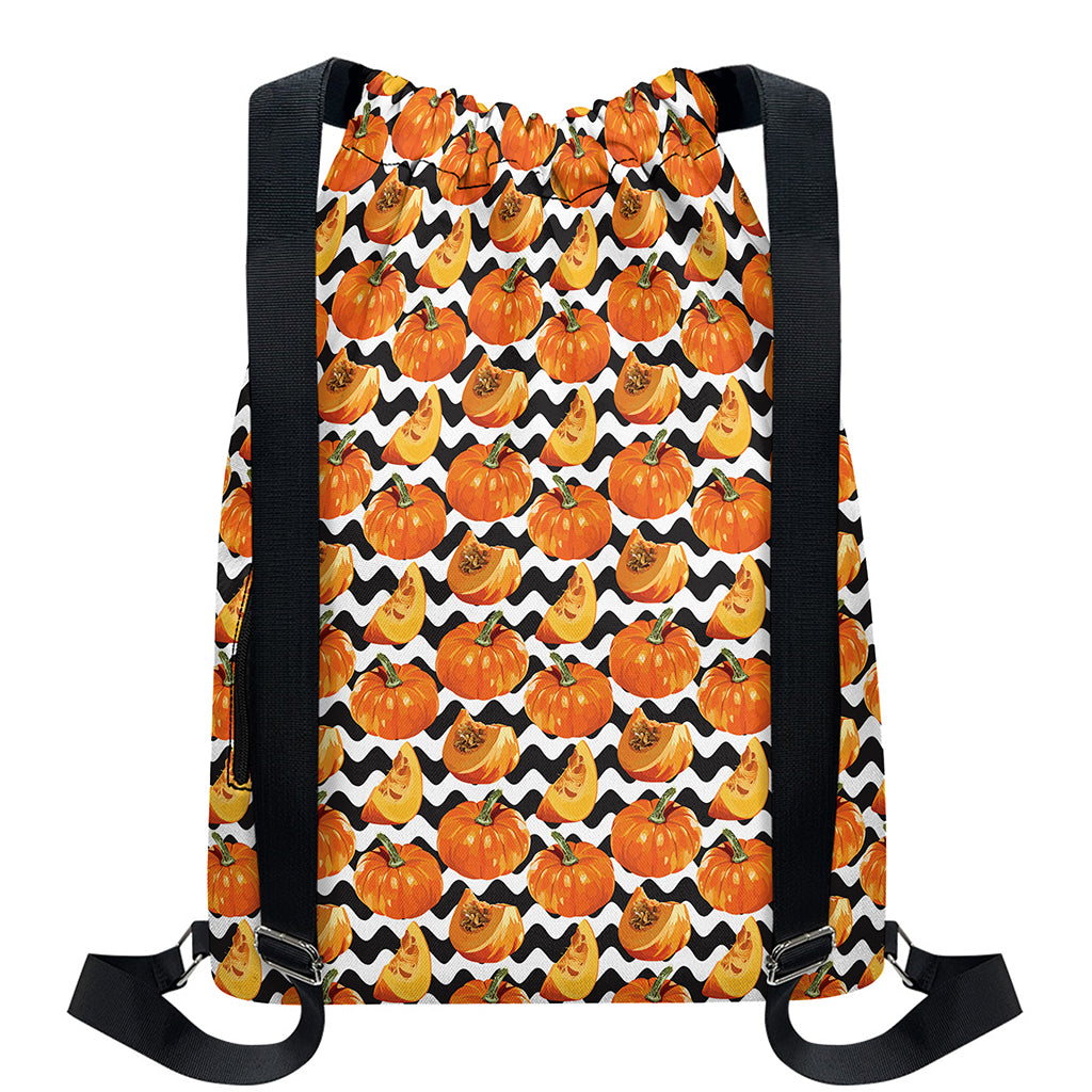 Wave Pumpkin Pattern Print Drawstring Backpack
