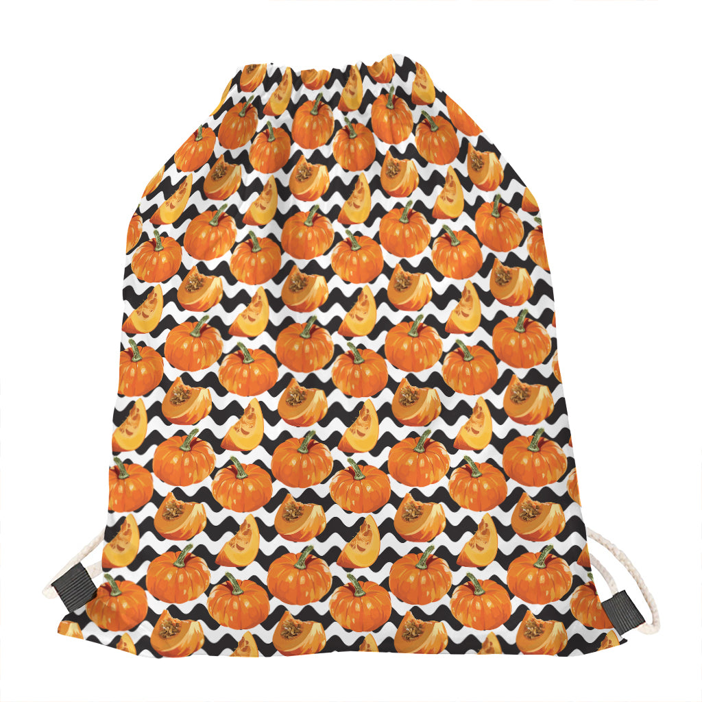 Wave Pumpkin Pattern Print Drawstring Bag