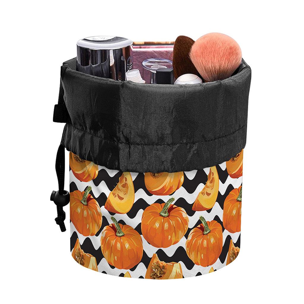 Wave Pumpkin Pattern Print Drawstring Makeup Bag