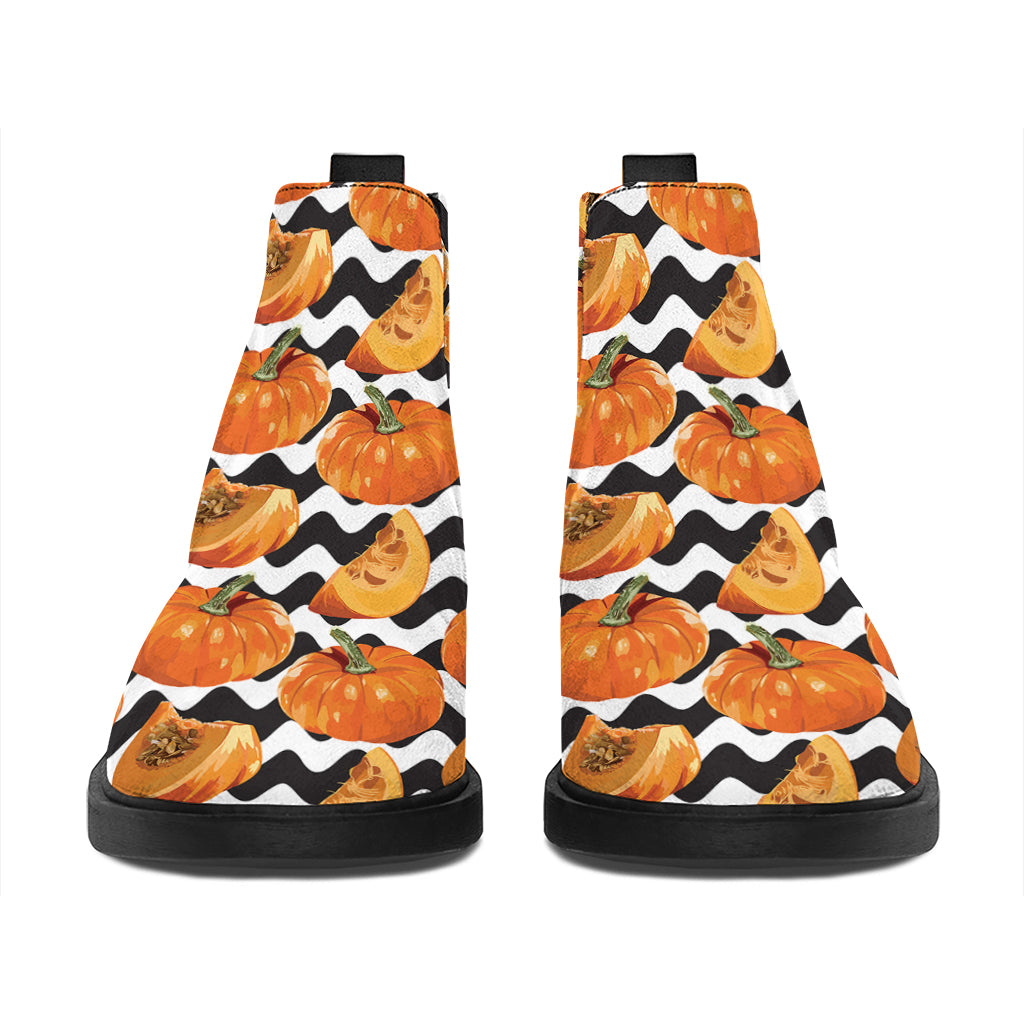 Wave Pumpkin Pattern Print Flat Ankle Boots