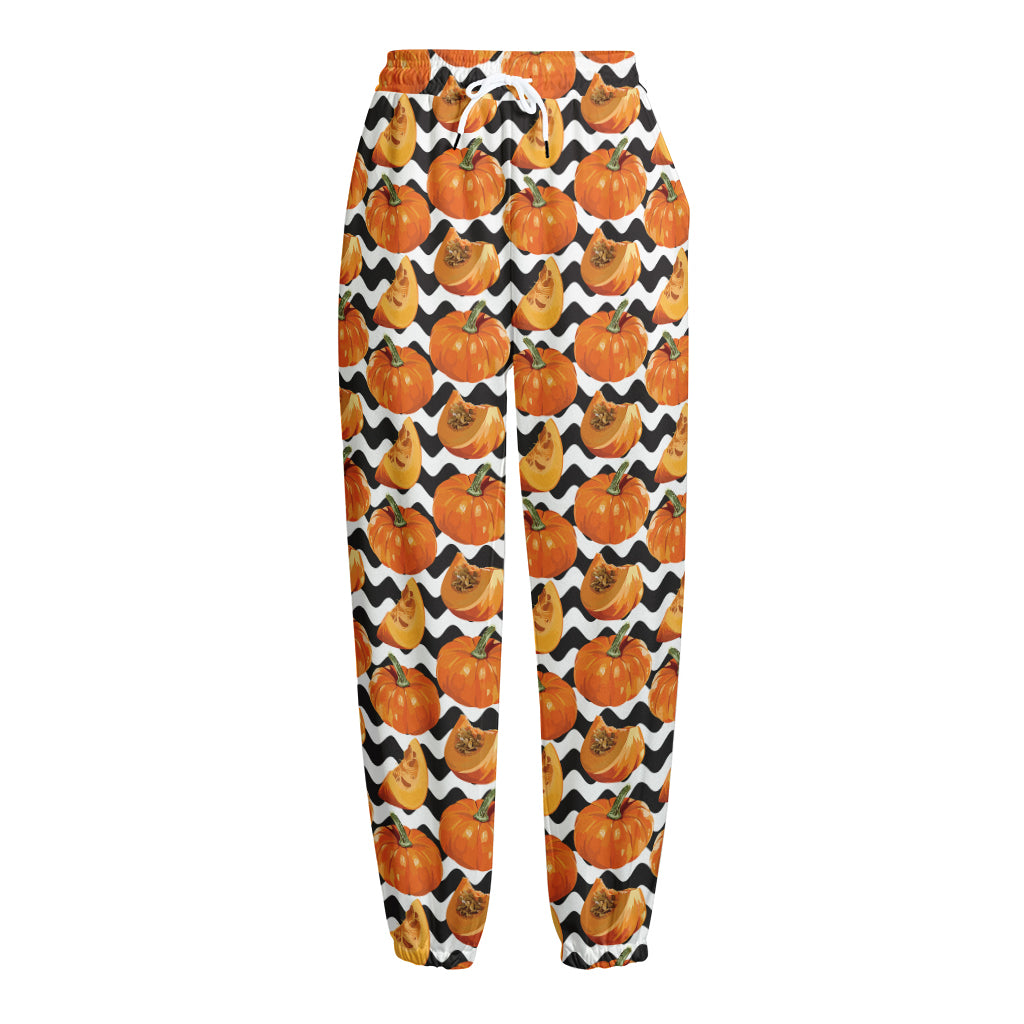 Wave Pumpkin Pattern Print Fleece Lined Knit Pants