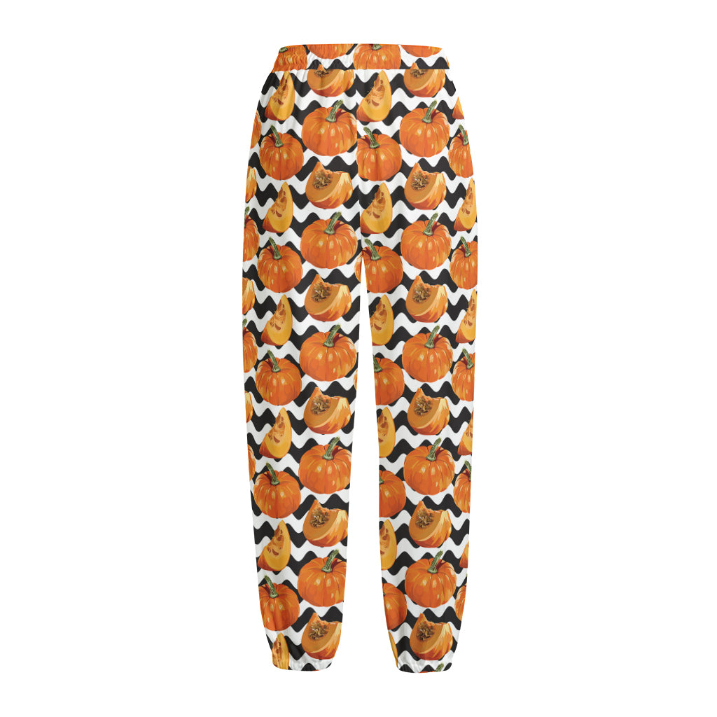 Wave Pumpkin Pattern Print Fleece Lined Knit Pants