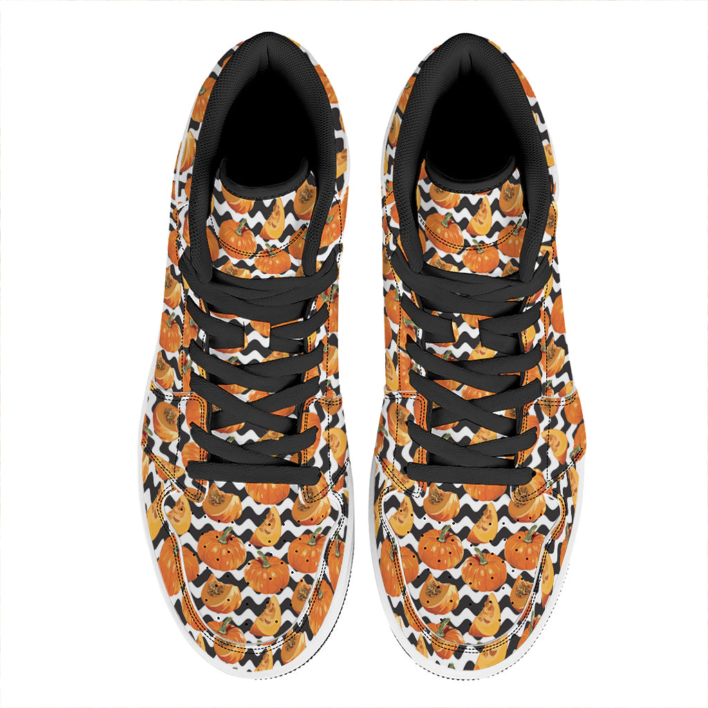 Wave Pumpkin Pattern Print High Top Leather Sneakers