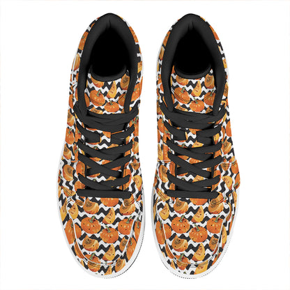 Wave Pumpkin Pattern Print High Top Leather Sneakers
