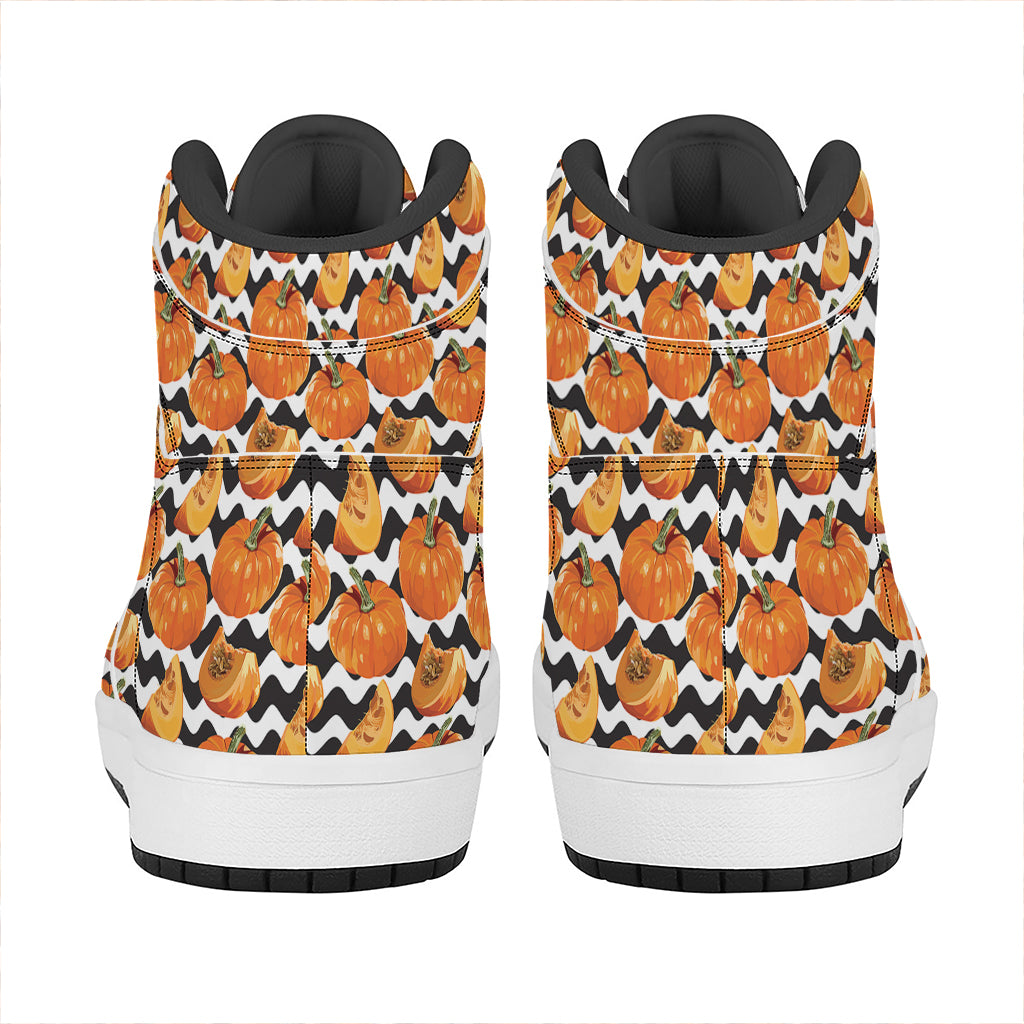 Wave Pumpkin Pattern Print High Top Leather Sneakers