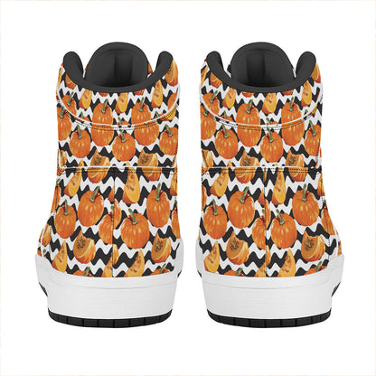 Wave Pumpkin Pattern Print High Top Leather Sneakers