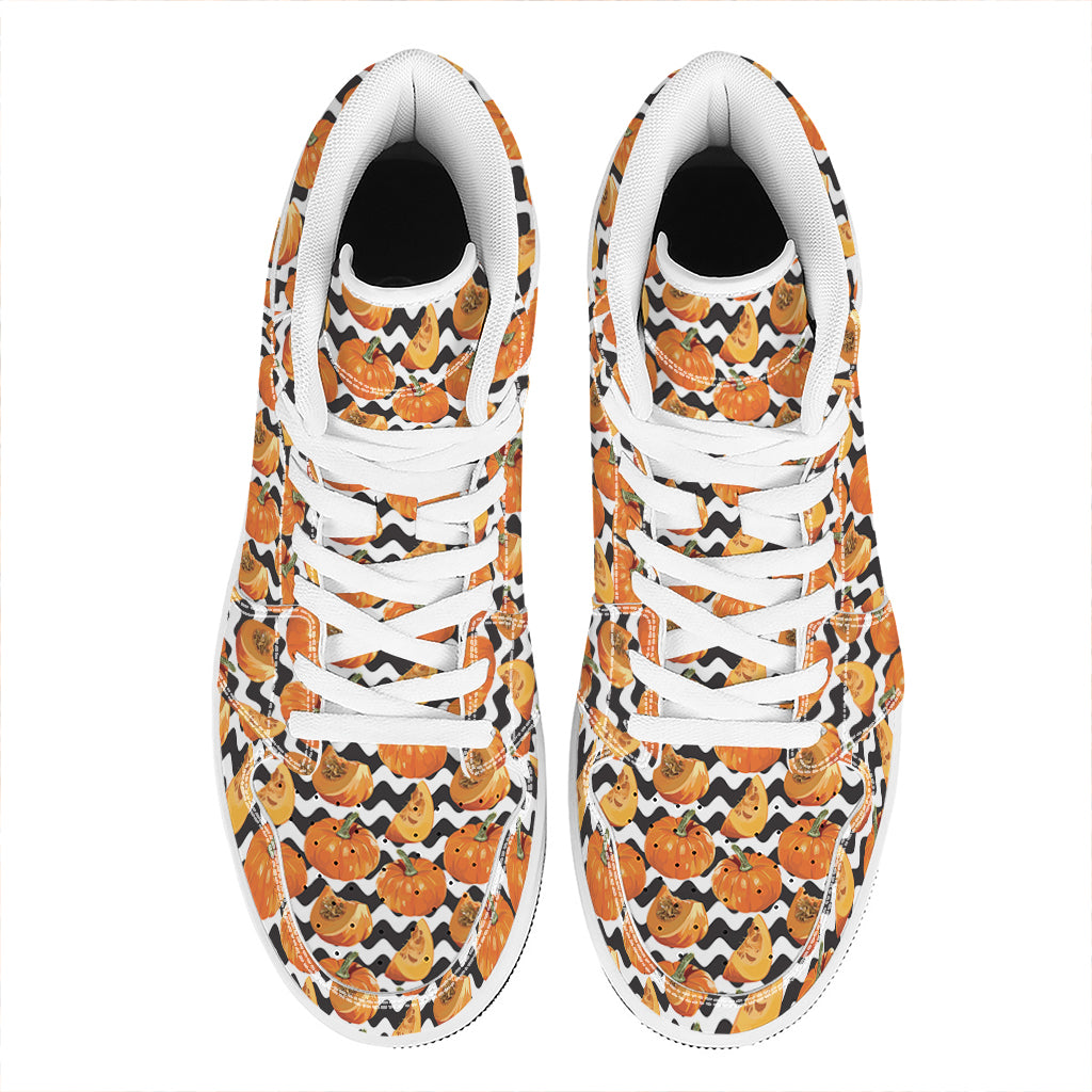 Wave Pumpkin Pattern Print High Top Leather Sneakers