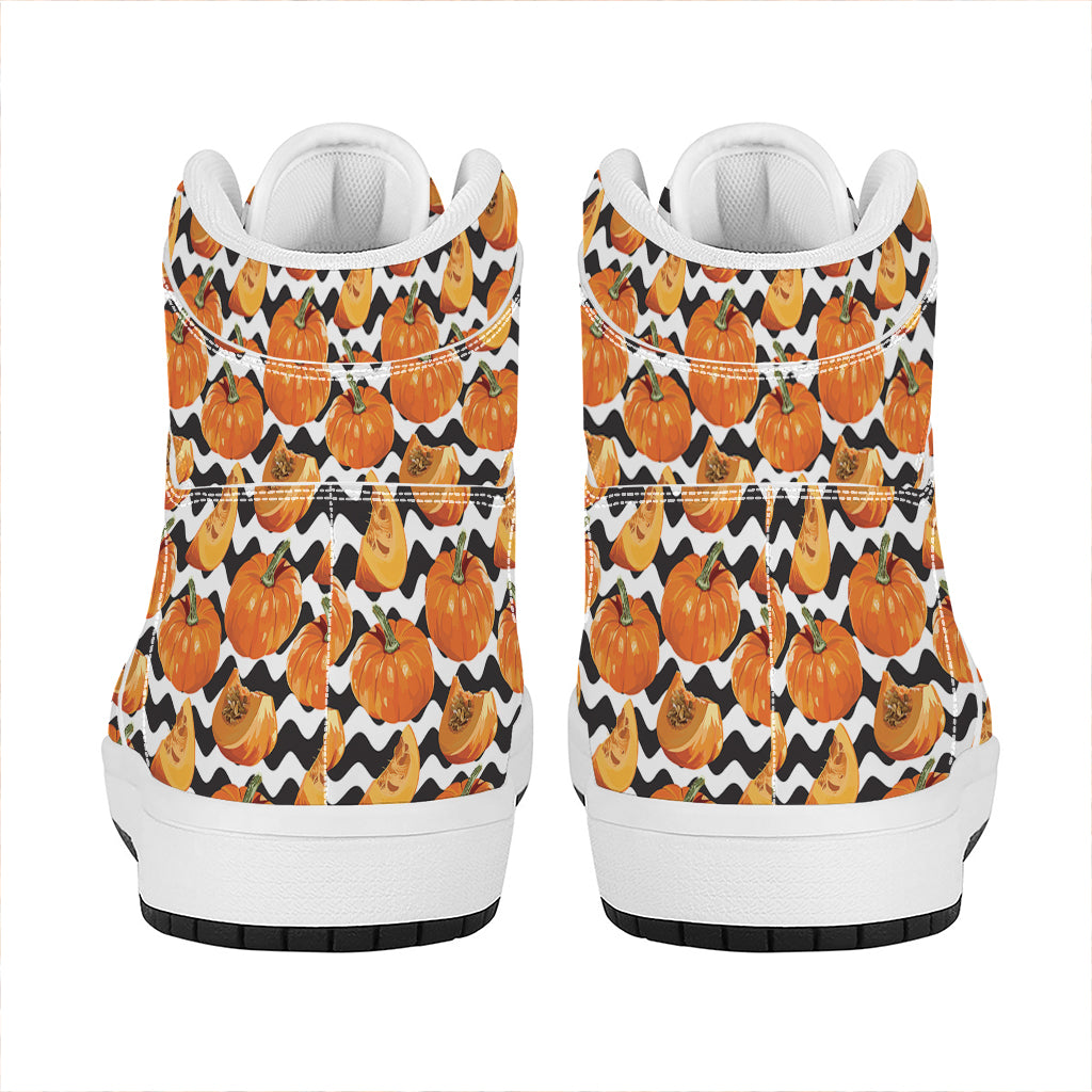 Wave Pumpkin Pattern Print High Top Leather Sneakers