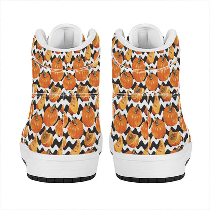 Wave Pumpkin Pattern Print High Top Leather Sneakers