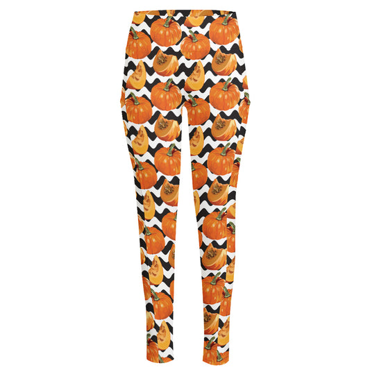 Wave Pumpkin Pattern Print High-Waisted Pocket Leggings