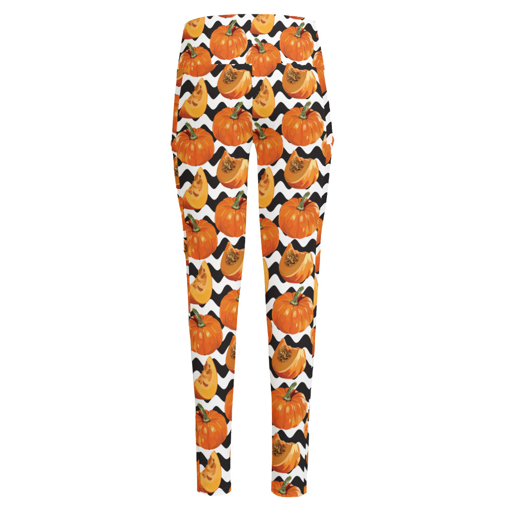 Wave Pumpkin Pattern Print High-Waisted Pocket Leggings