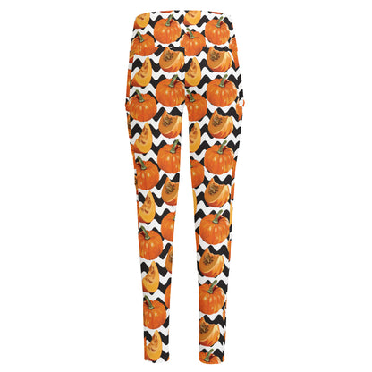 Wave Pumpkin Pattern Print High-Waisted Pocket Leggings