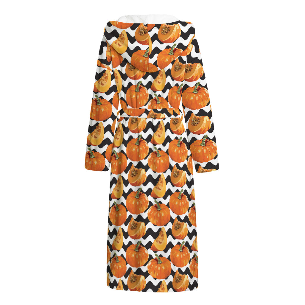 Wave Pumpkin Pattern Print Hooded Bathrobe