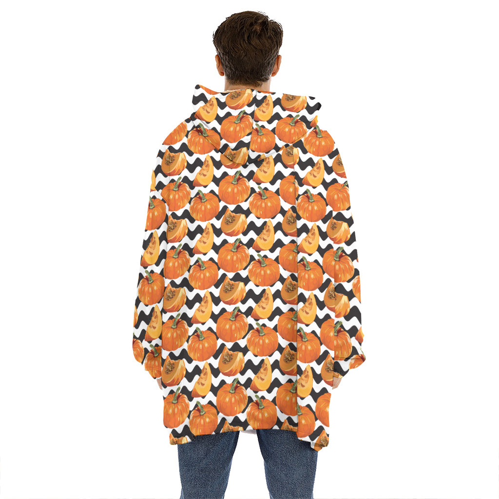 Wave Pumpkin Pattern Print Hoodie Blanket