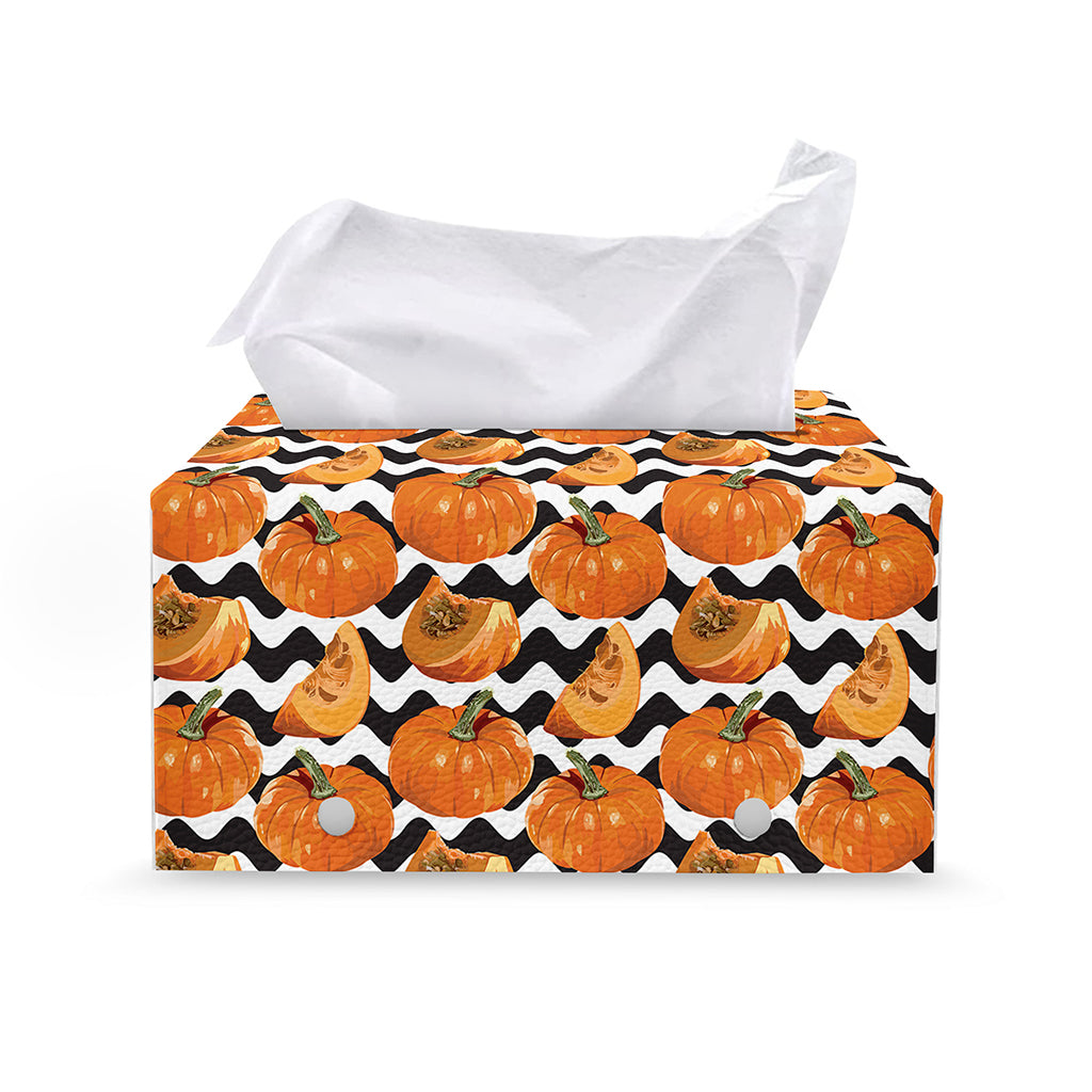Wave Pumpkin Pattern Print Leather Tissue Box Cover