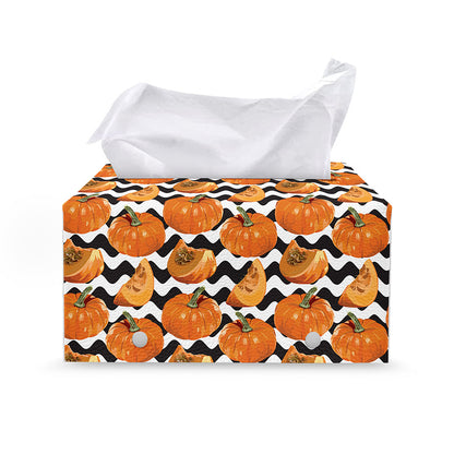 Wave Pumpkin Pattern Print Leather Tissue Box Cover